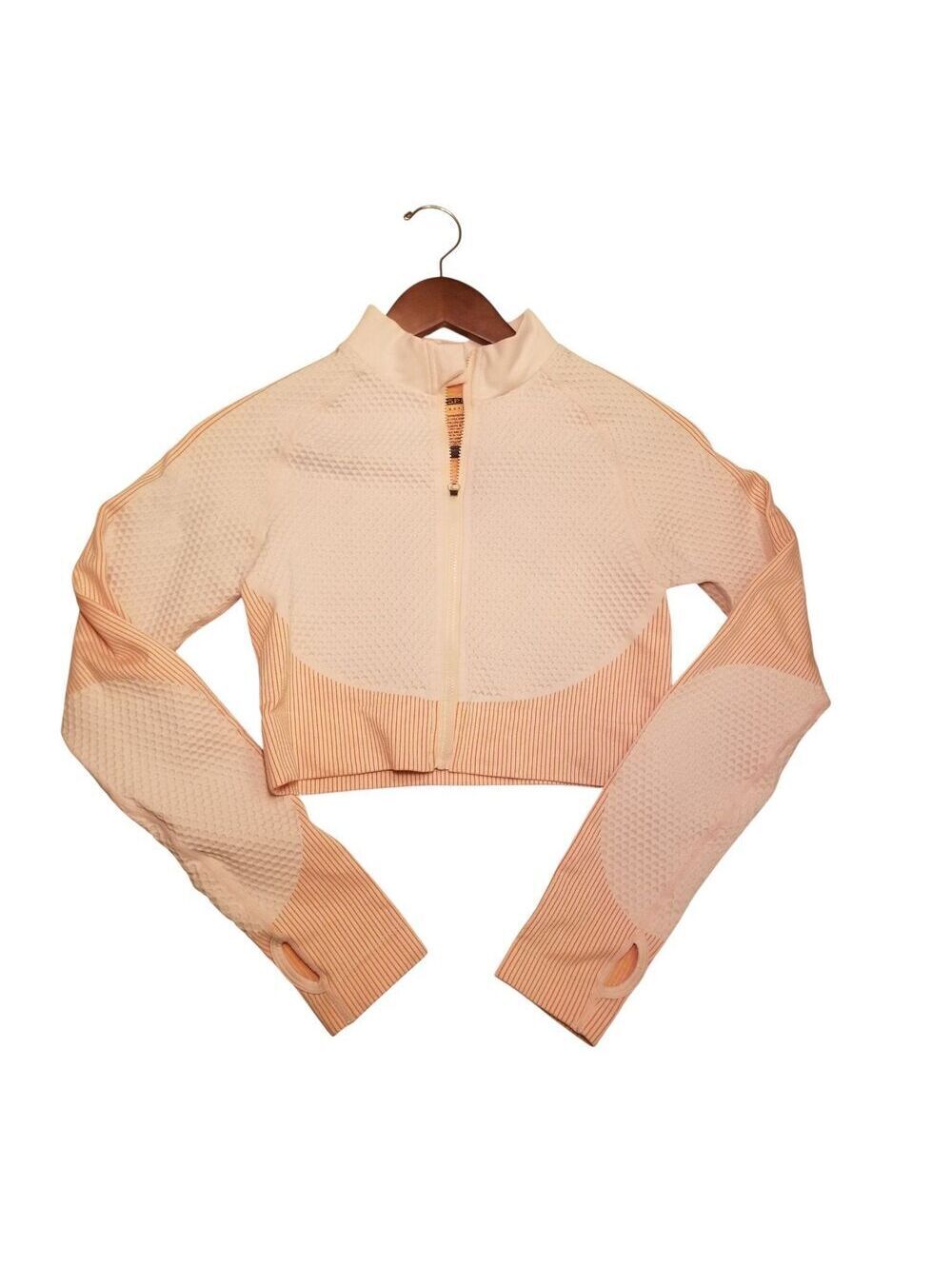 Women's Small Crop Activewear Workout Yoga Full Zip Top Pale Peach Color